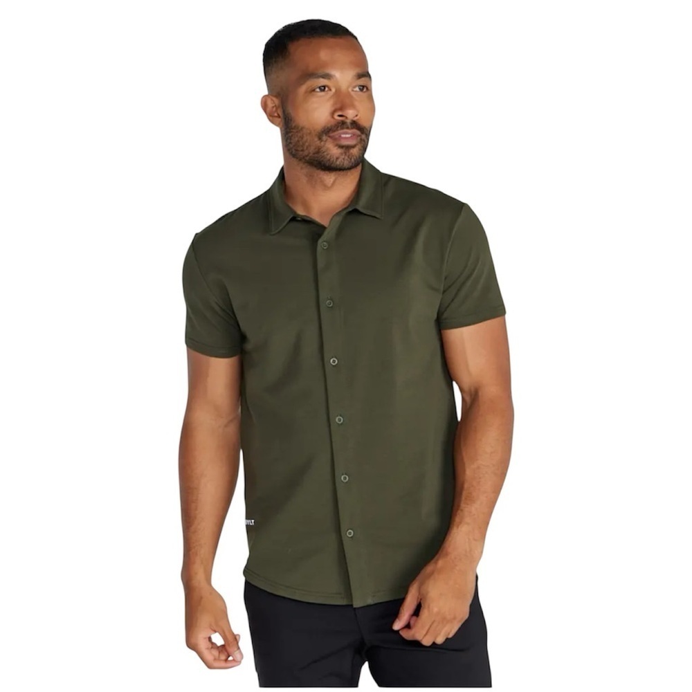 BYLT Basics Button Down Shirt Mens‎ XXL Green Good Short Sleeve Casual Stretch